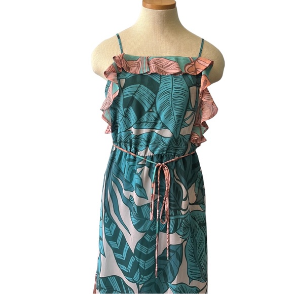 Anthropologie FARM Rio Ruffled Botanical Maxi Dress, Teal/Peach, XS - Picture 5 of 16